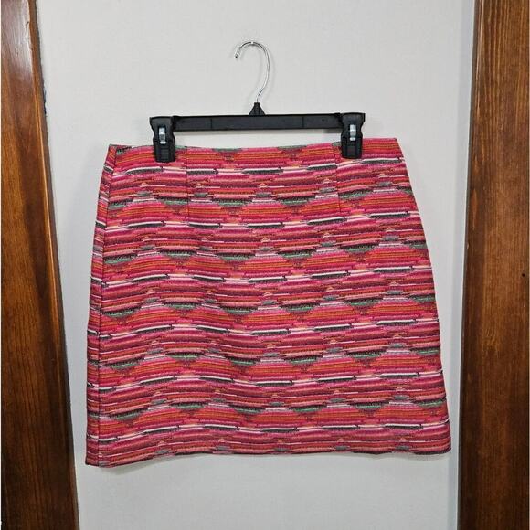 Loft Ikat Jacquard A-Line Mini Skirt Size 8 Medium Textured Pink Geometric - Picture 3 of 9